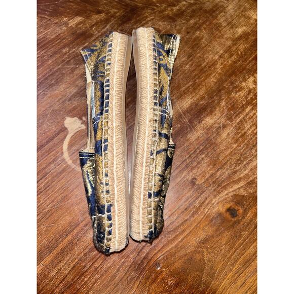 PRADA Casual Preppy Festival Brocade Navy Blue & Gold Fabric Espadrilles 37 / 7 - Picture 5 of 15